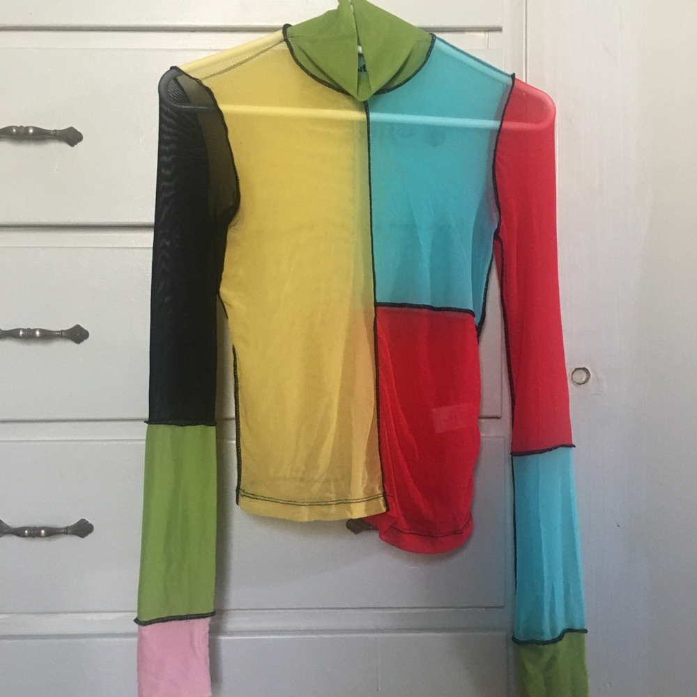 Unif Mesh Color block Turtleneck Long sleeve Sz S